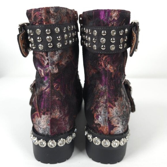 NWB JEFFREY CAMPBELL SLAM-2ST Red Grey Floral Silver Studded Buckle Boots Sz 6M - Picture 5 of 16